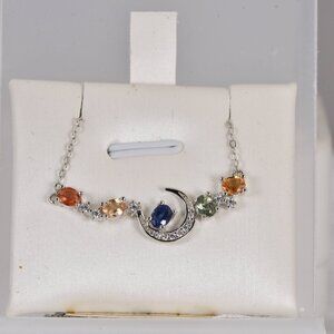 Elegant Natural Multi Color Sapphire Necklace 925 Sterling